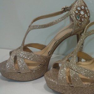 Gold embellished evening heels